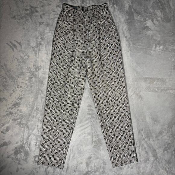 Vintage Versus Gianni Versace Pants 90s Wool Houndstooth Daisy Print Italy - Picture 1 of 9